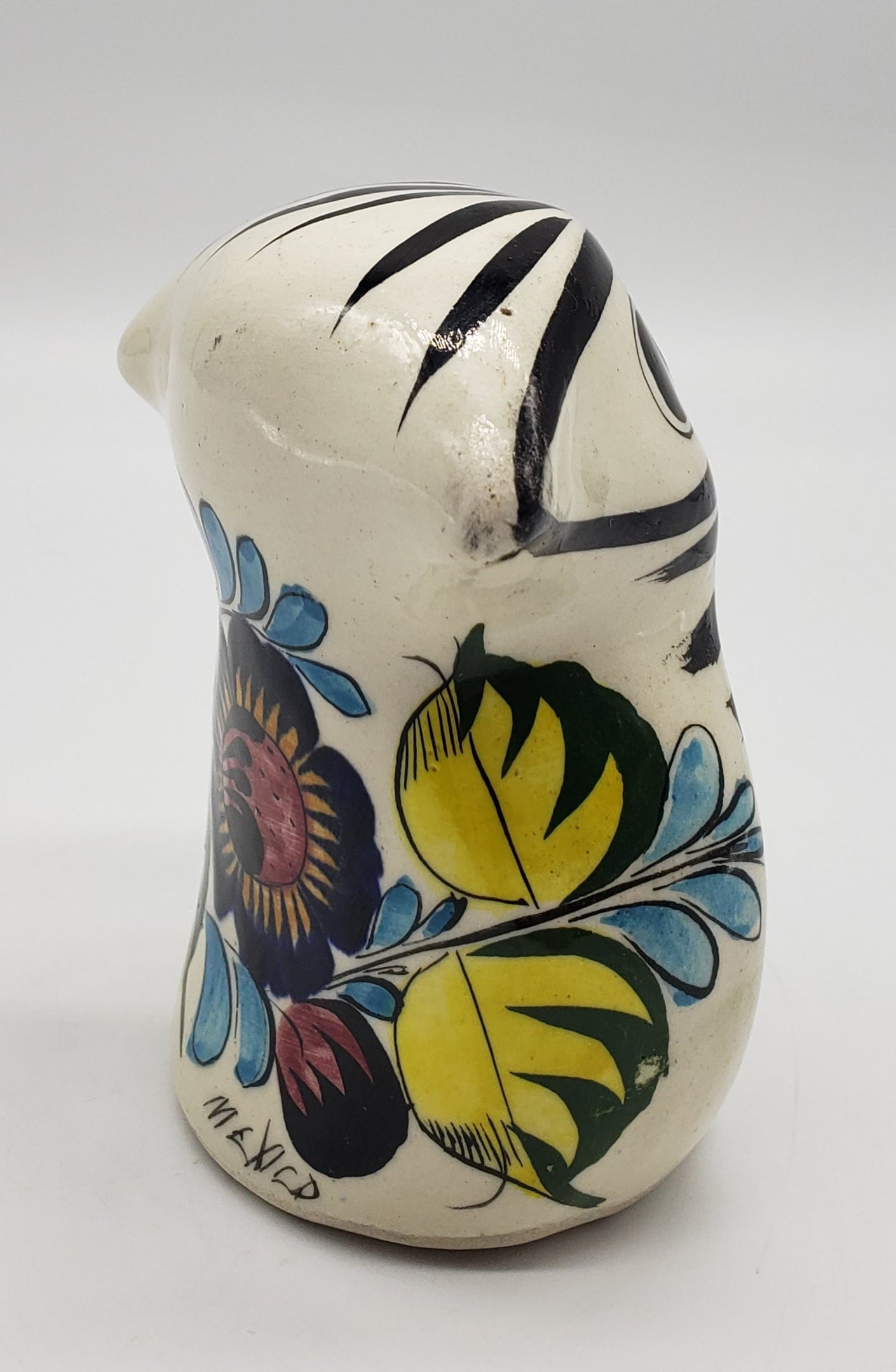 Mid-Century Mexican Hand Painted Tonala Pottery Owl Figurine