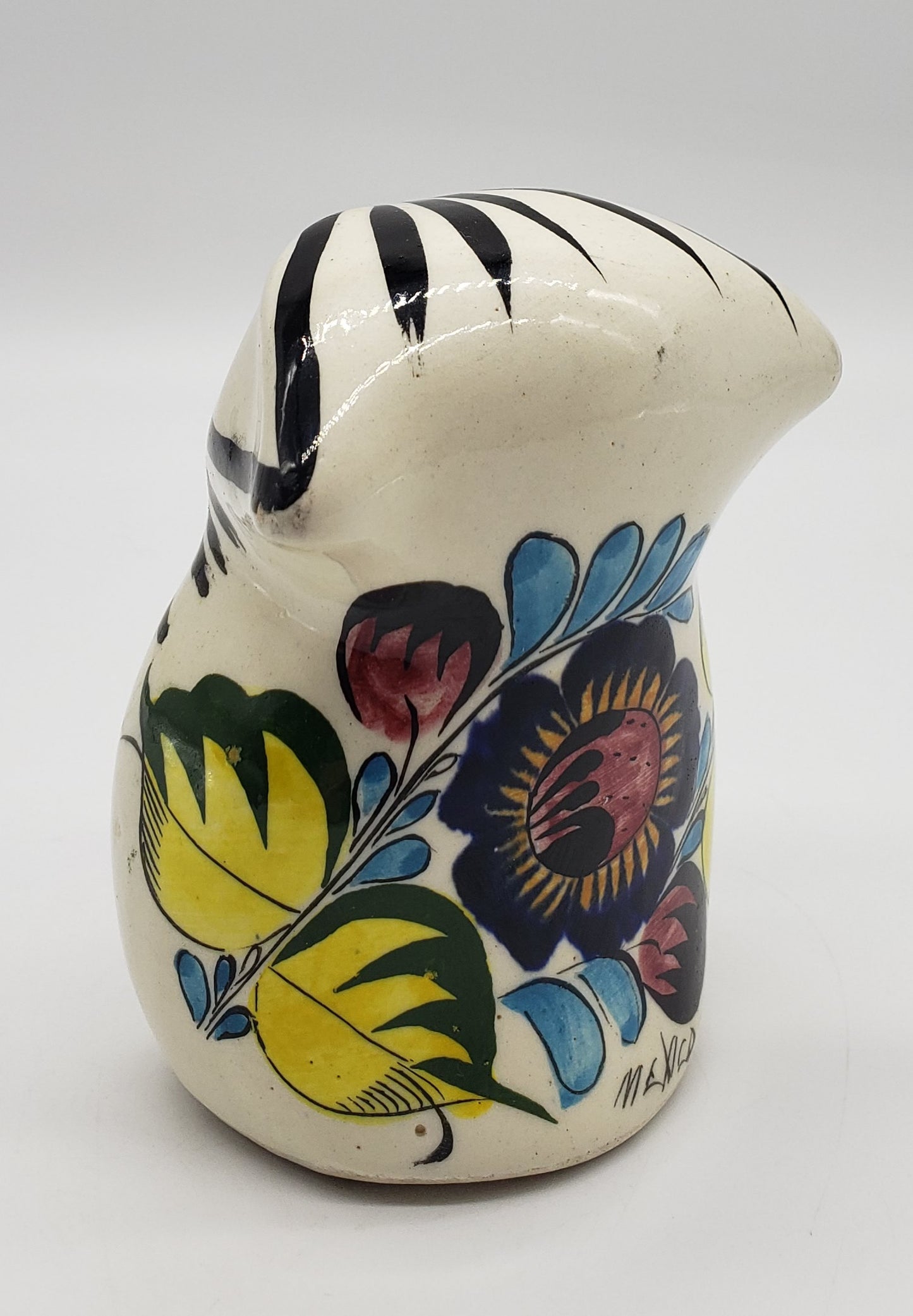 Mid-Century Mexican Hand Painted Tonala Pottery Owl Figurine