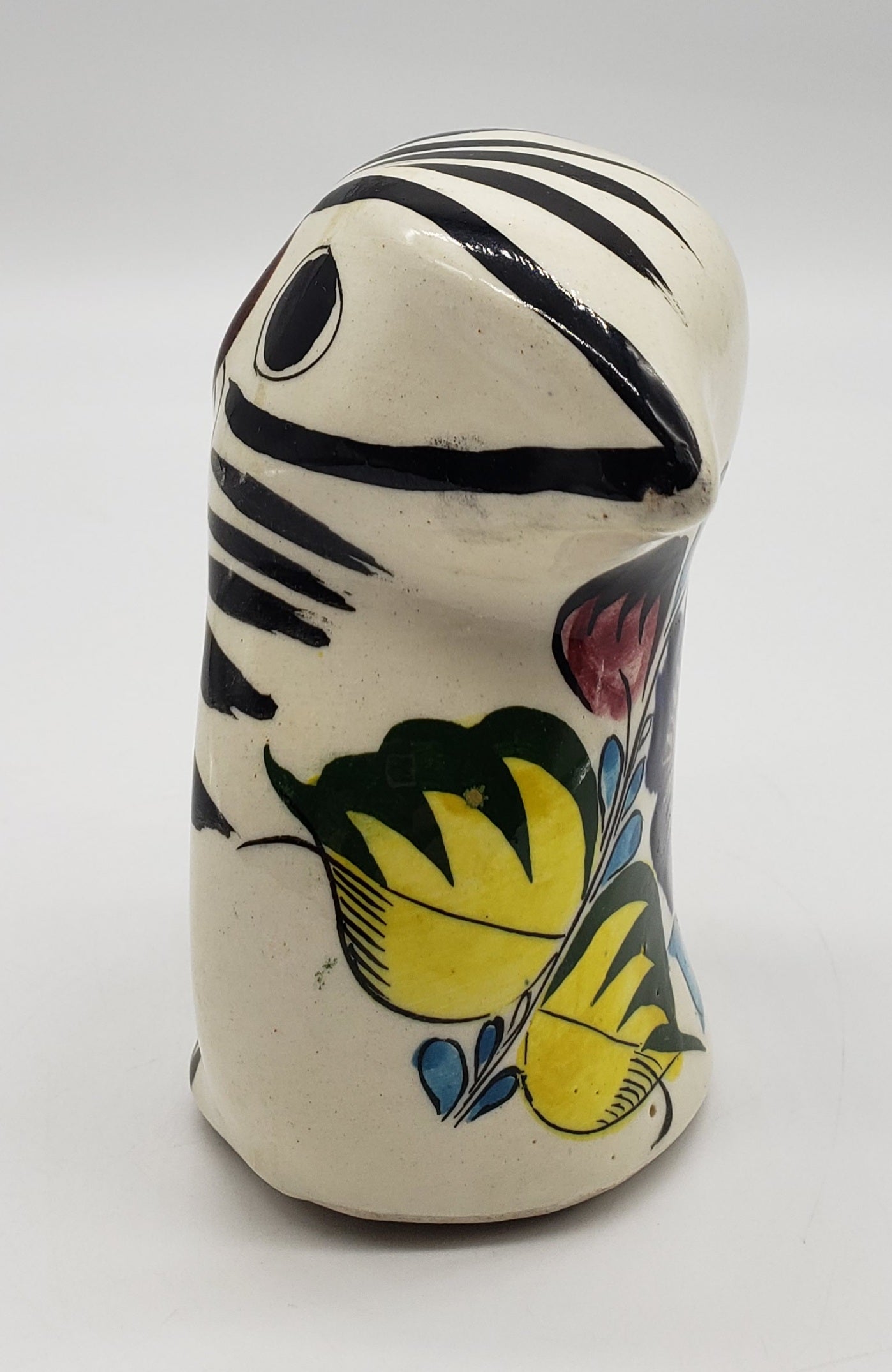Mid-Century Mexican Hand Painted Tonala Pottery Owl Figurine