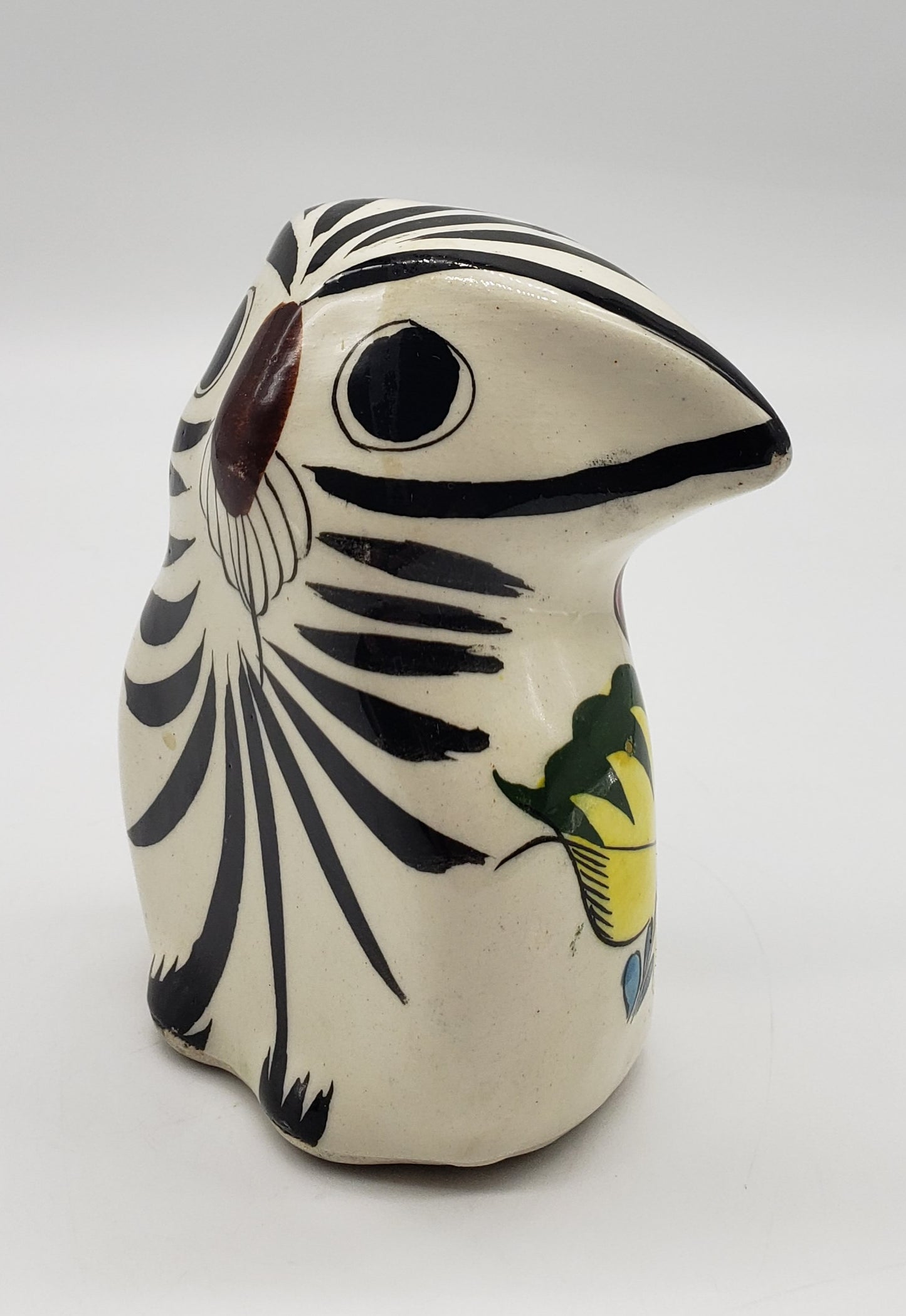 Mid-Century Mexican Hand Painted Tonala Pottery Owl Figurine