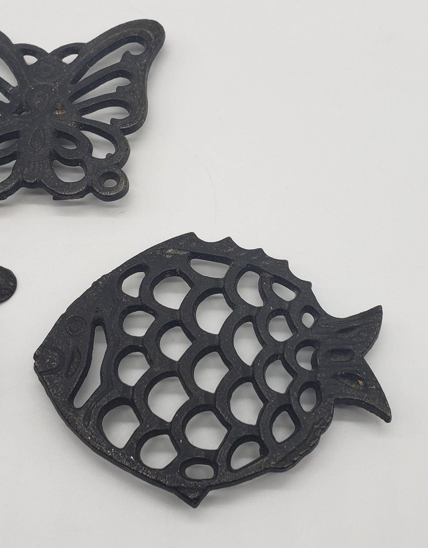 Set of three metal trivets - petite size - butterfly, fish, turtle