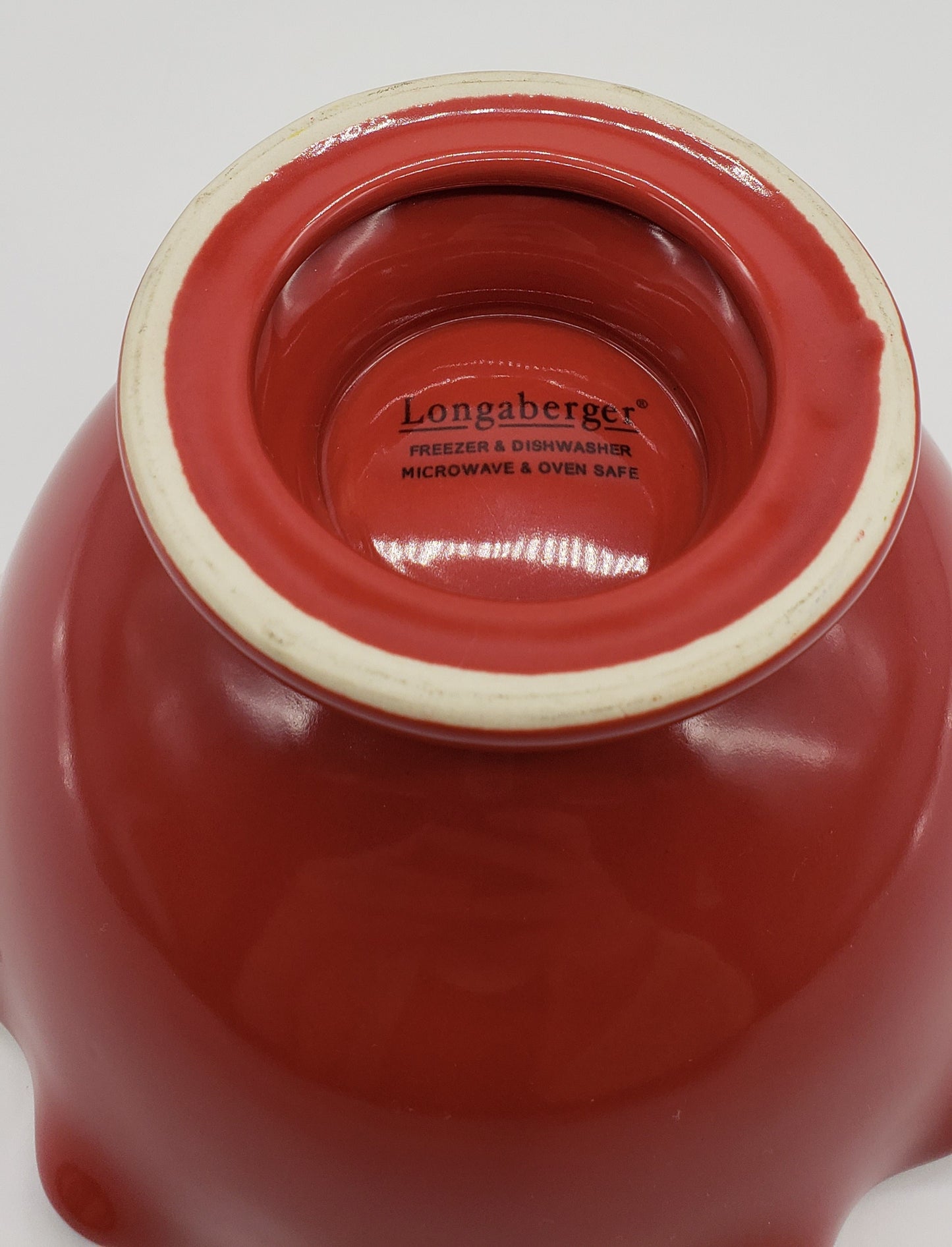 Longaberger Pottery Red Fluted Pedestal Bowl