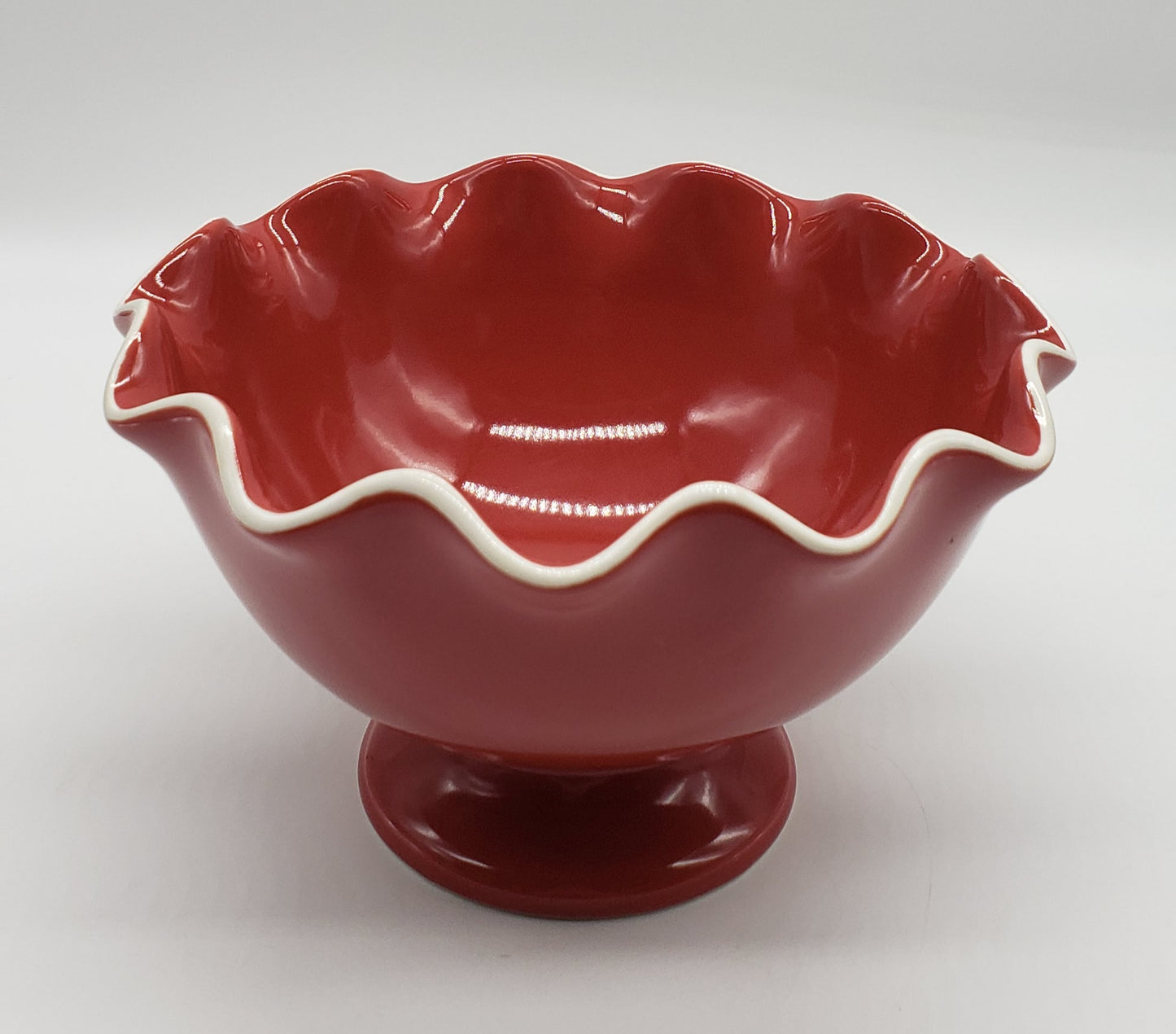 Longaberger Pottery Red Fluted Pedestal Bowl
