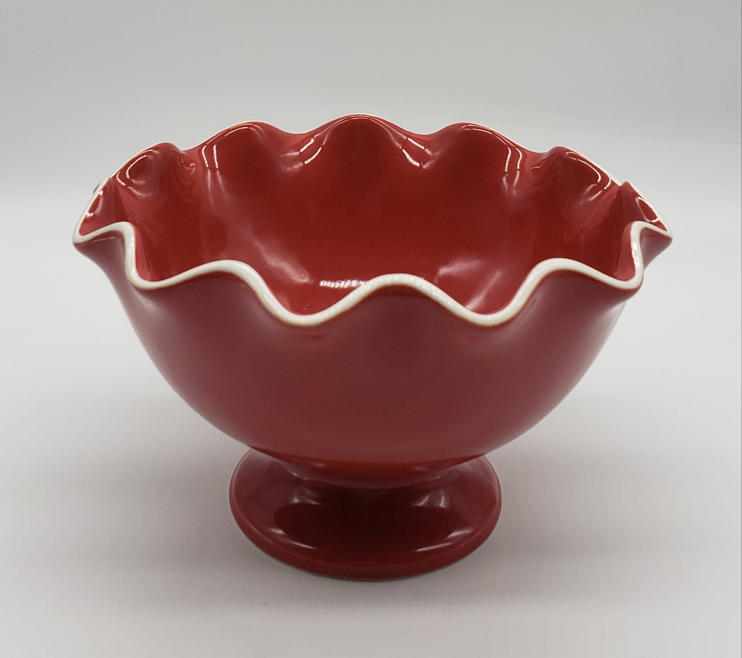 Longaberger Pottery Red Fluted Pedestal Bowl