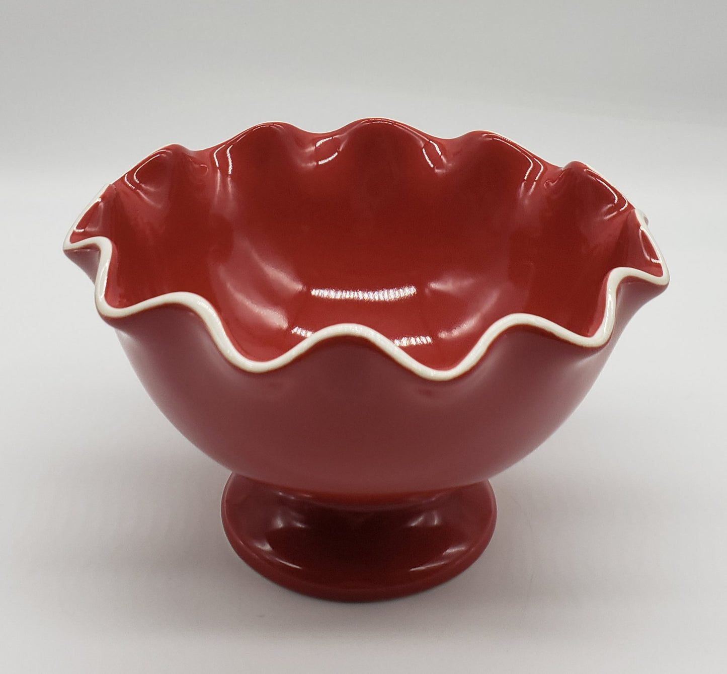 Longaberger Pottery Red Fluted Pedestal Bowl