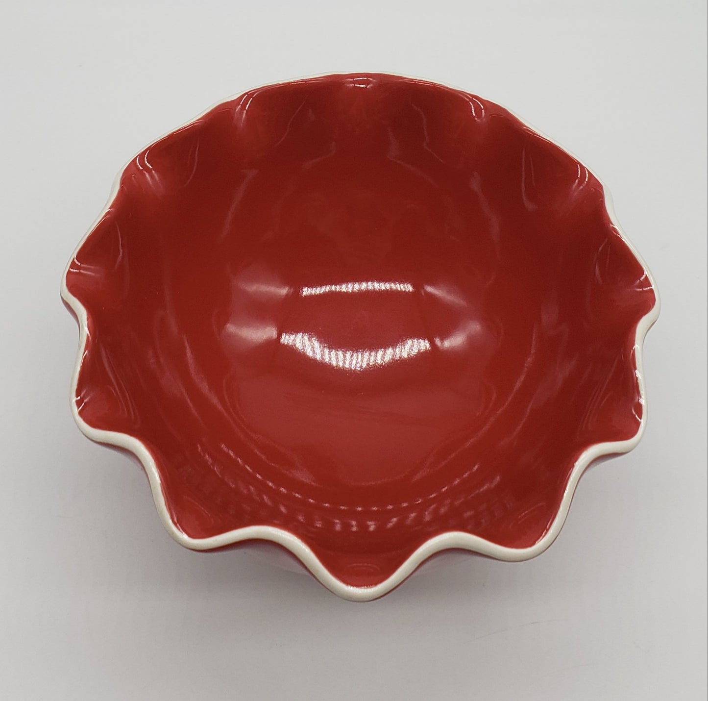 Longaberger Pottery Red Fluted Pedestal Bowl