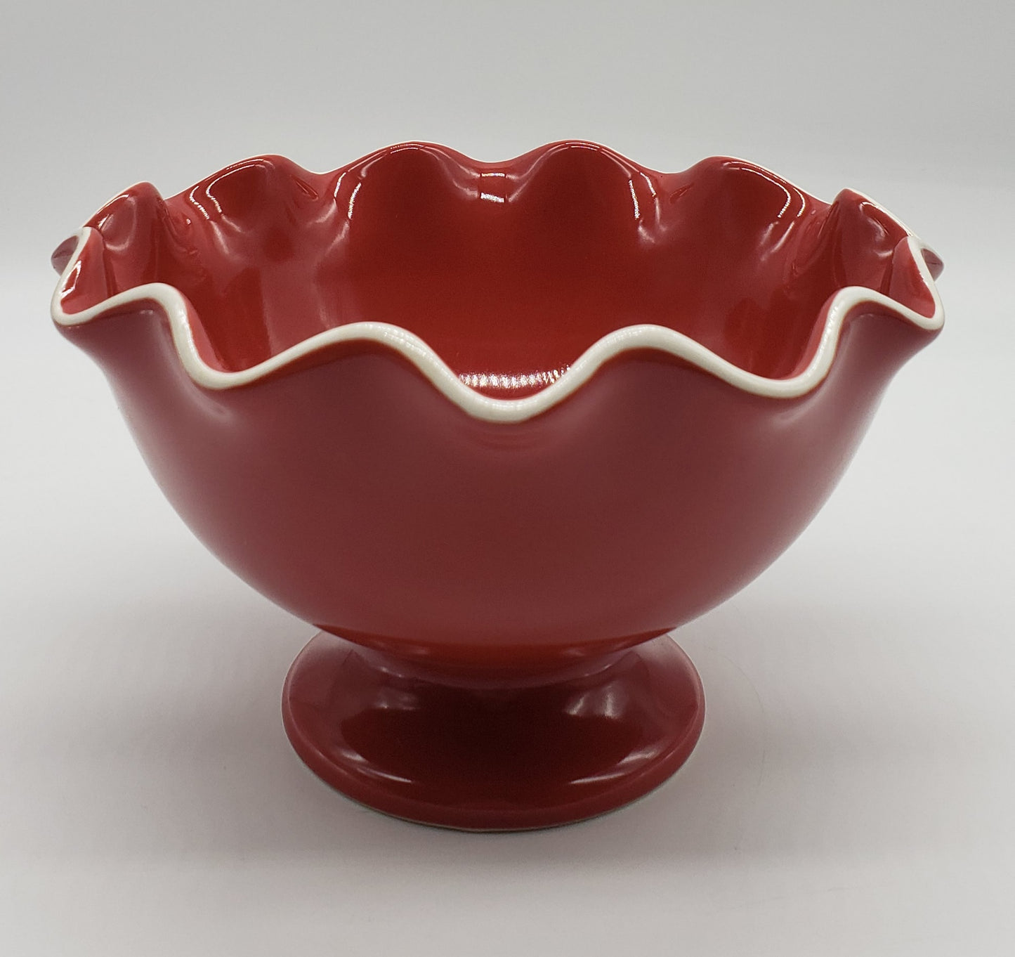 Longaberger Pottery Red Fluted Pedestal Bowl