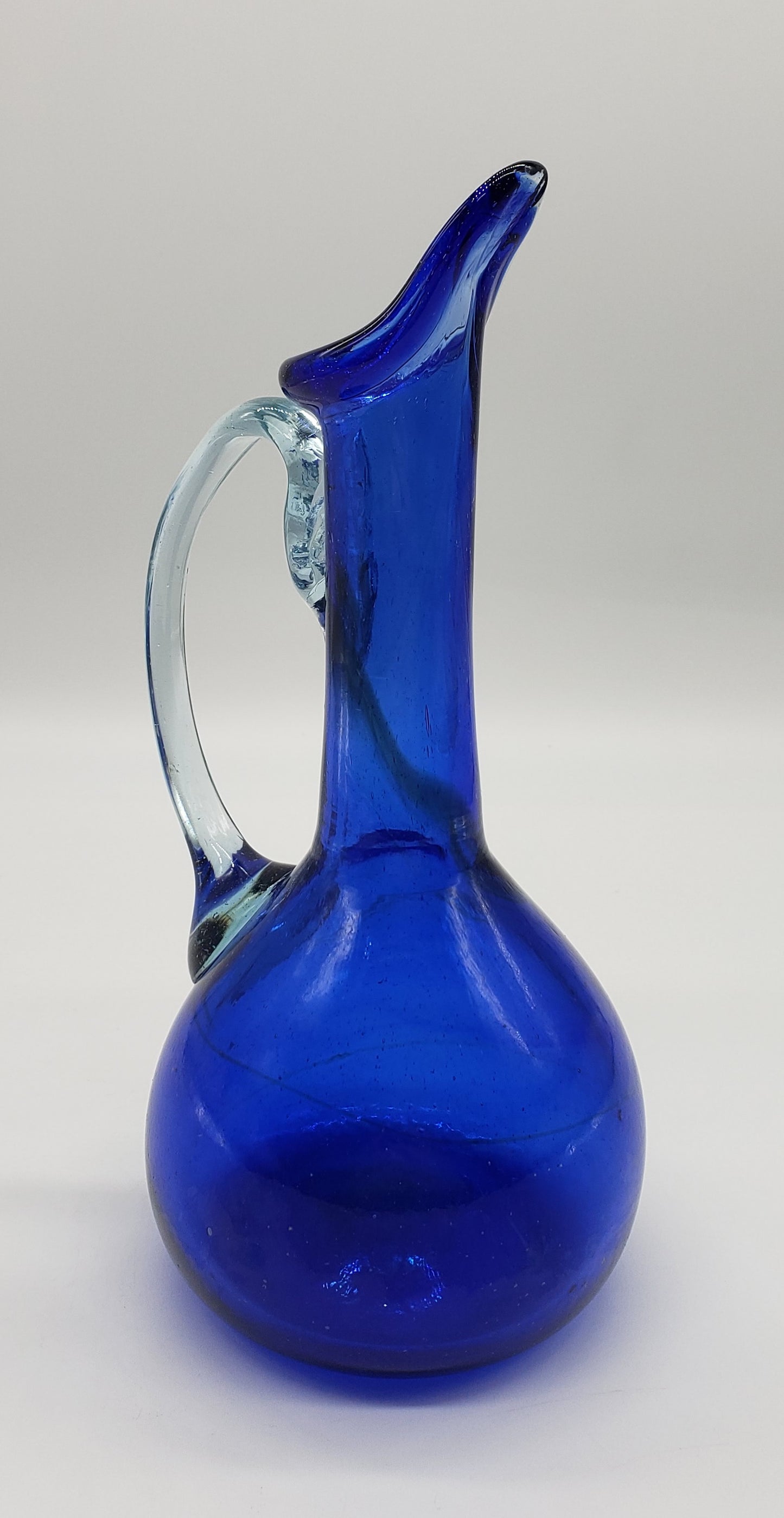 Cobalt Blown Glass Cruet Condiment Pitcher
