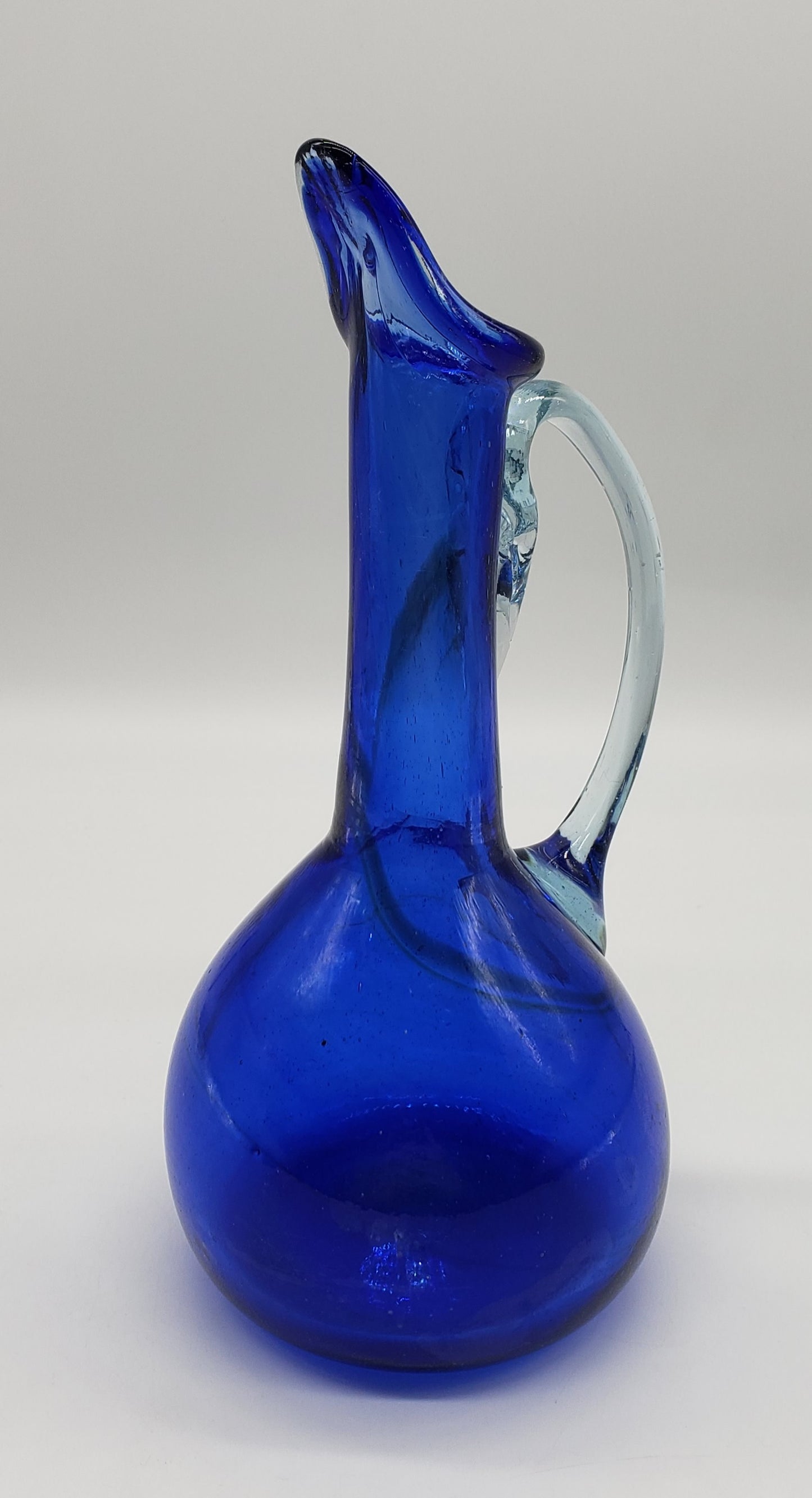 Cobalt Blown Glass Cruet Condiment Pitcher