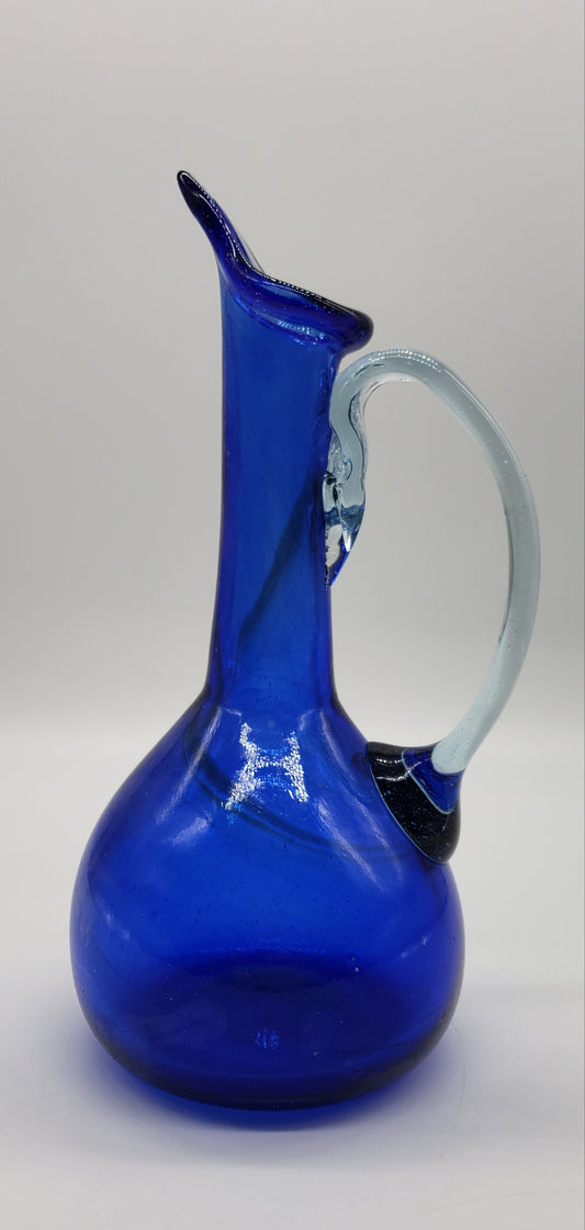 Cobalt Blown Glass Cruet Condiment Pitcher