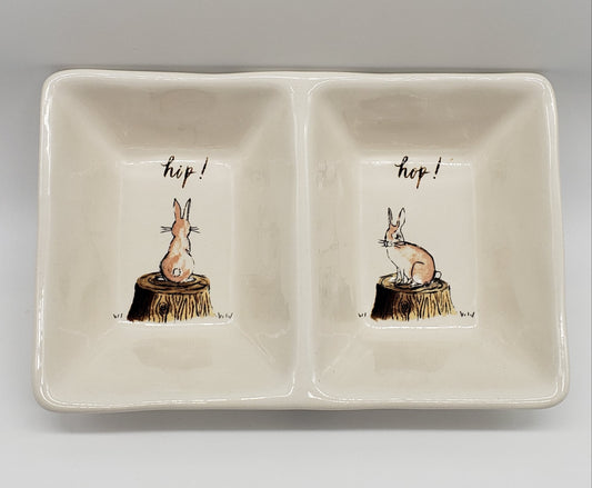 Rae Dunn Hip Hop Bunny Two Sides Tray/Dish