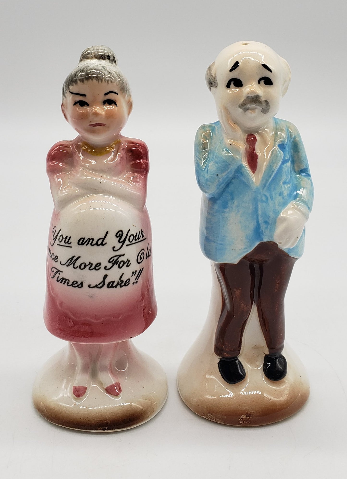 Vintage Enesco Salt & Pepper Shaker YOU AND YOUR ONCE MORE FOR OLD TIME SAKE