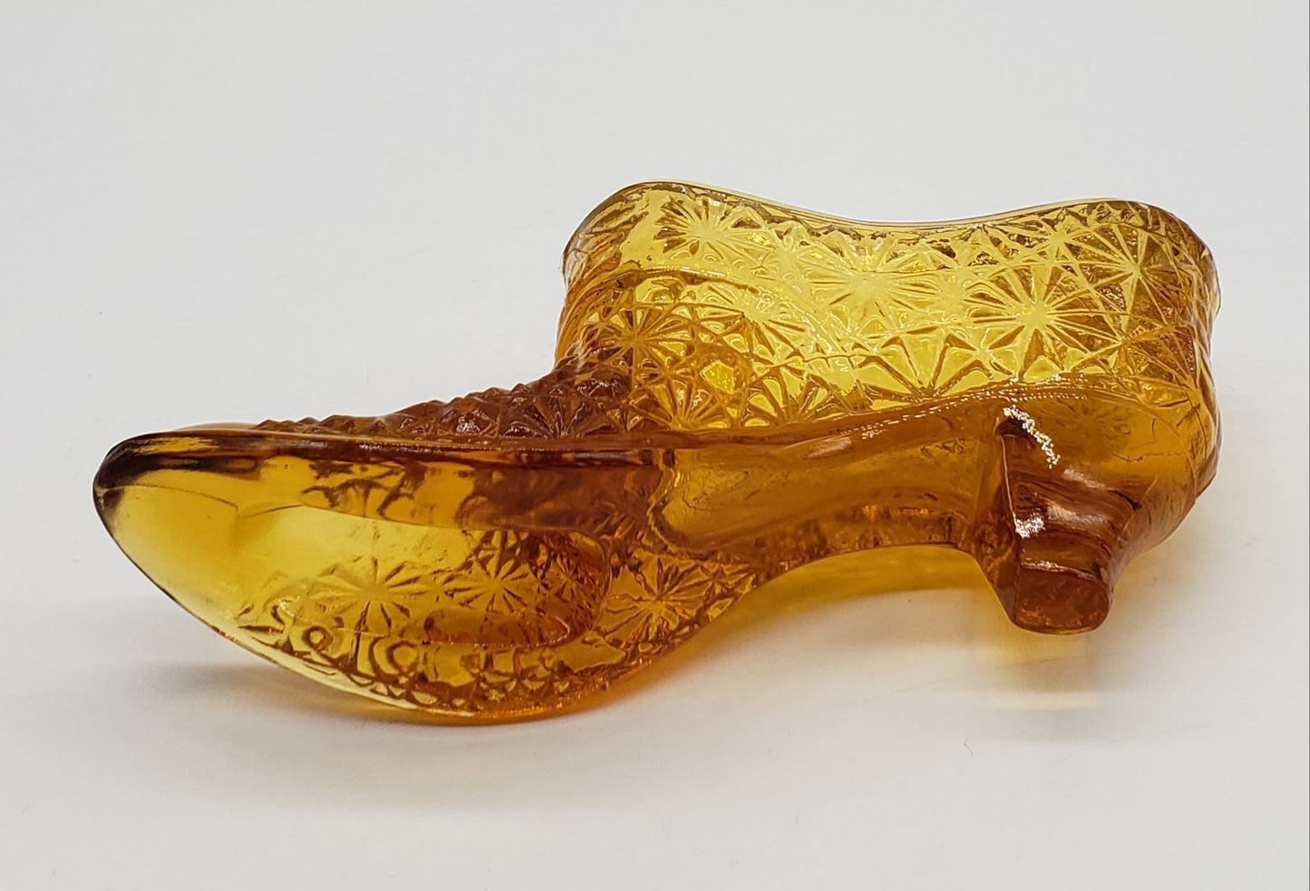 FENTON ART GLASS SHOE SLIPPER BOOT "DAISY & BUTTON" AMBER