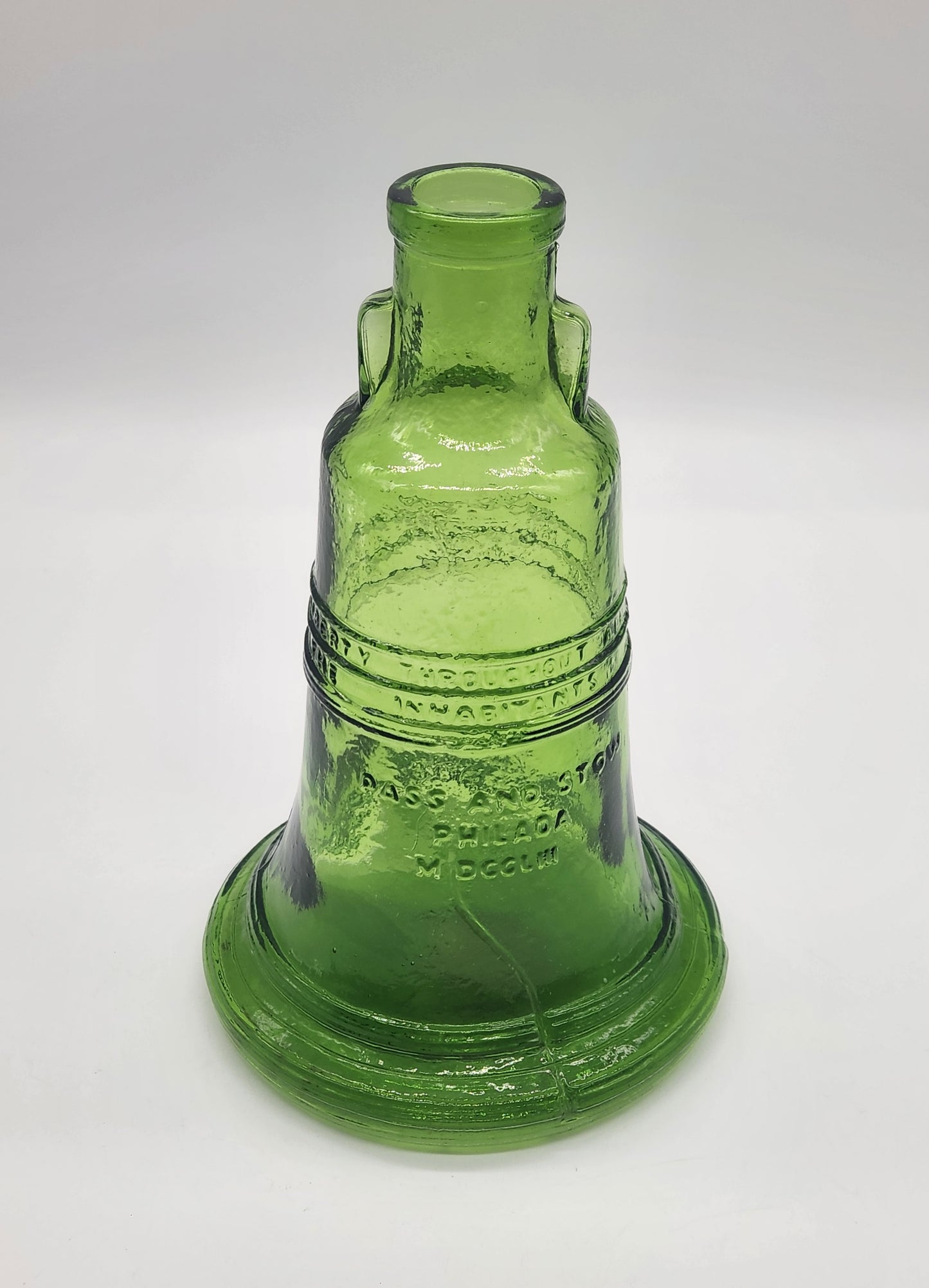 Vintage Green Wheaton Glass Liberty Bell Bottle