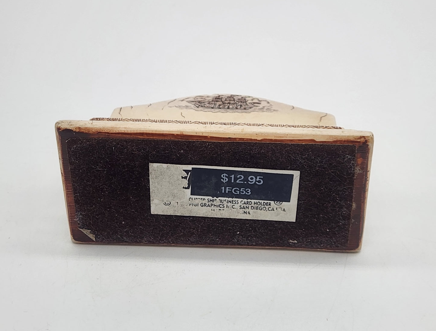 Vintage Scrimshaw Clipper Ship Resin Business Card Holder