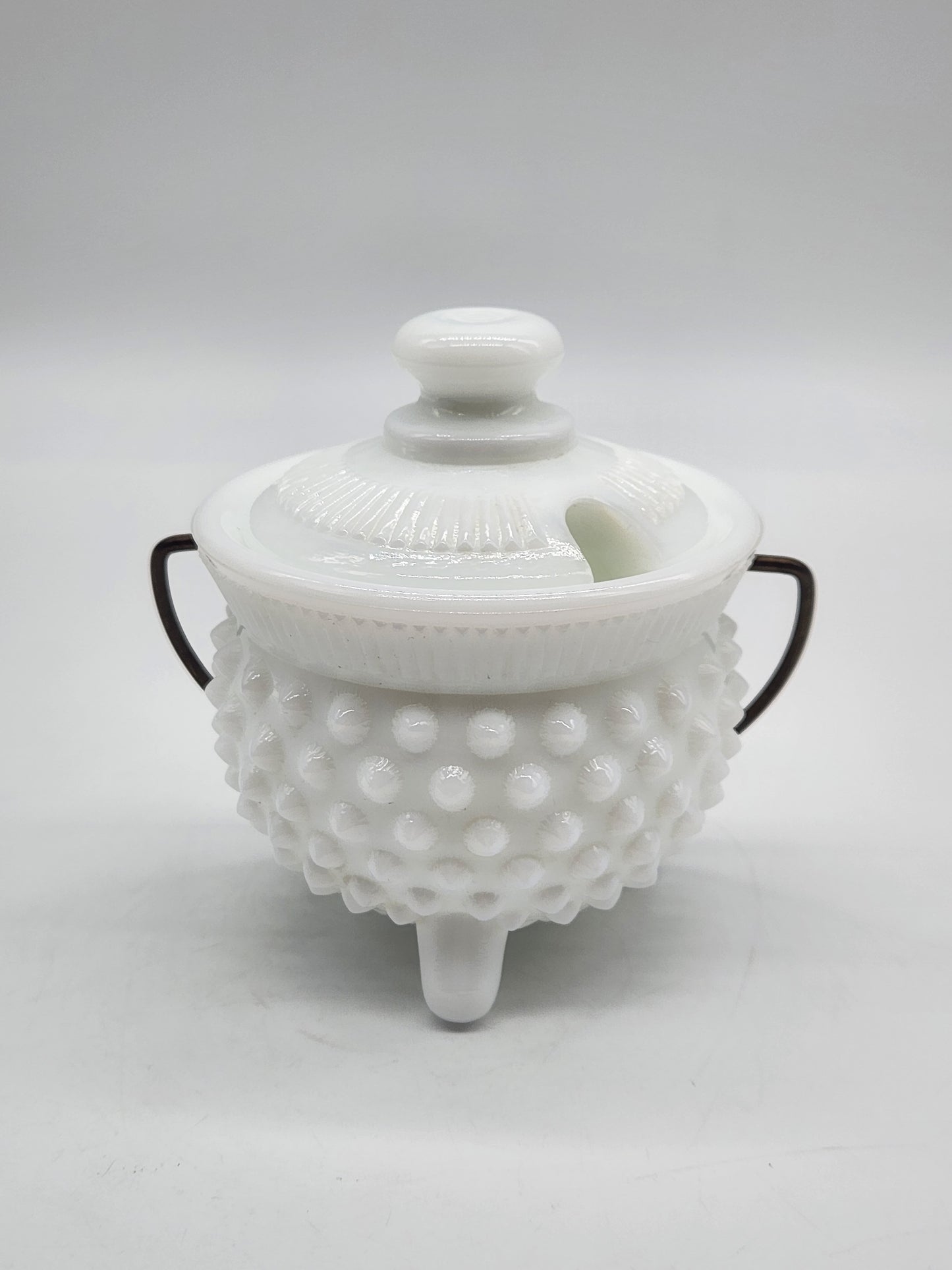 Vintage Fenton Milk Glass HOBNAIL Mustard Kettle