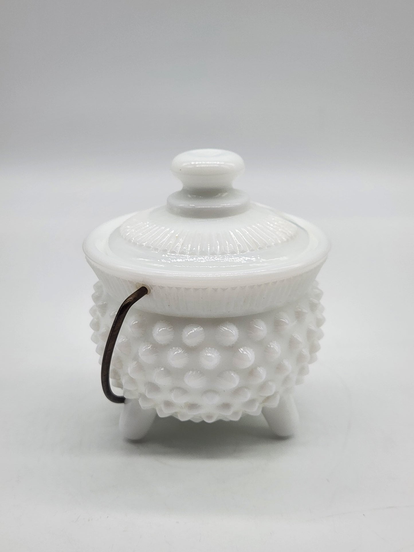 Vintage Fenton Milk Glass HOBNAIL Mustard Kettle