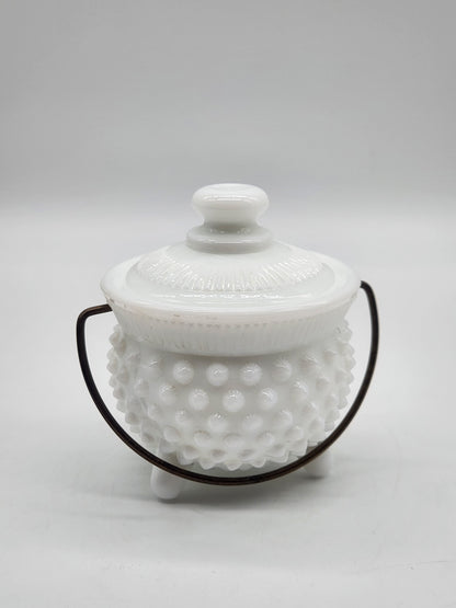 Vintage Fenton Milk Glass HOBNAIL Mustard Kettle