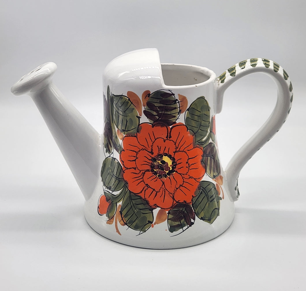 Charming Italian Pottery Watering Can Planter 6.5”H Mediterranean Floral