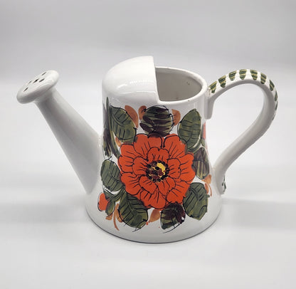 Charming Italian Pottery Watering Can Planter 6.5”H Mediterranean Floral