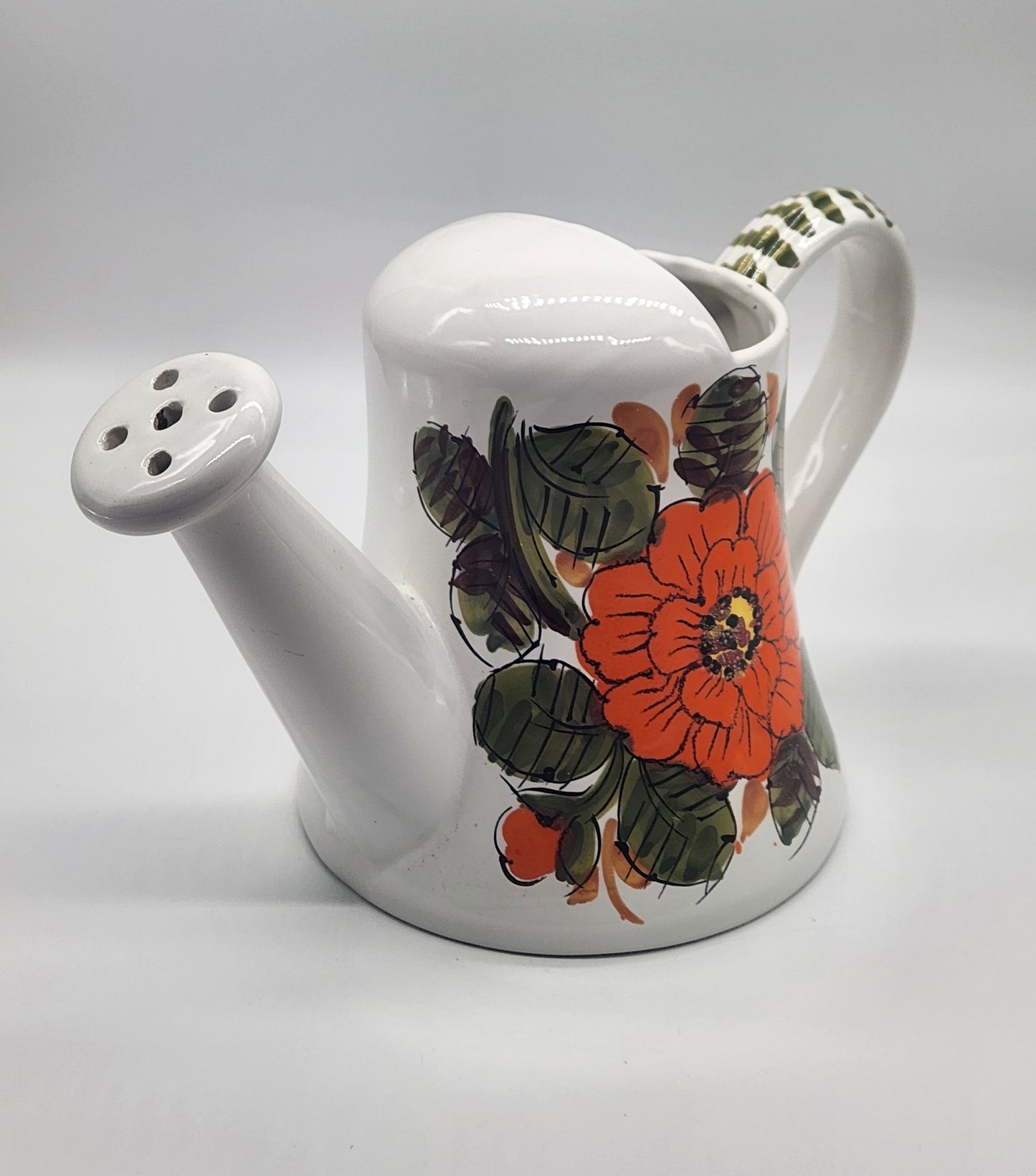 Charming Italian Pottery Watering Can Planter 6.5”H Mediterranean Floral