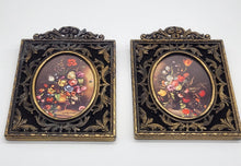 Load image into Gallery viewer, Vintage Metal Frames | Vintage Miniature Art | Victorian Flower Art Set of 2 - Made in Italy
