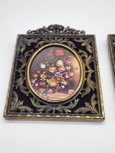 Load image into Gallery viewer, Vintage Metal Frames | Vintage Miniature Art | Victorian Flower Art Set of 2 - Made in Italy
