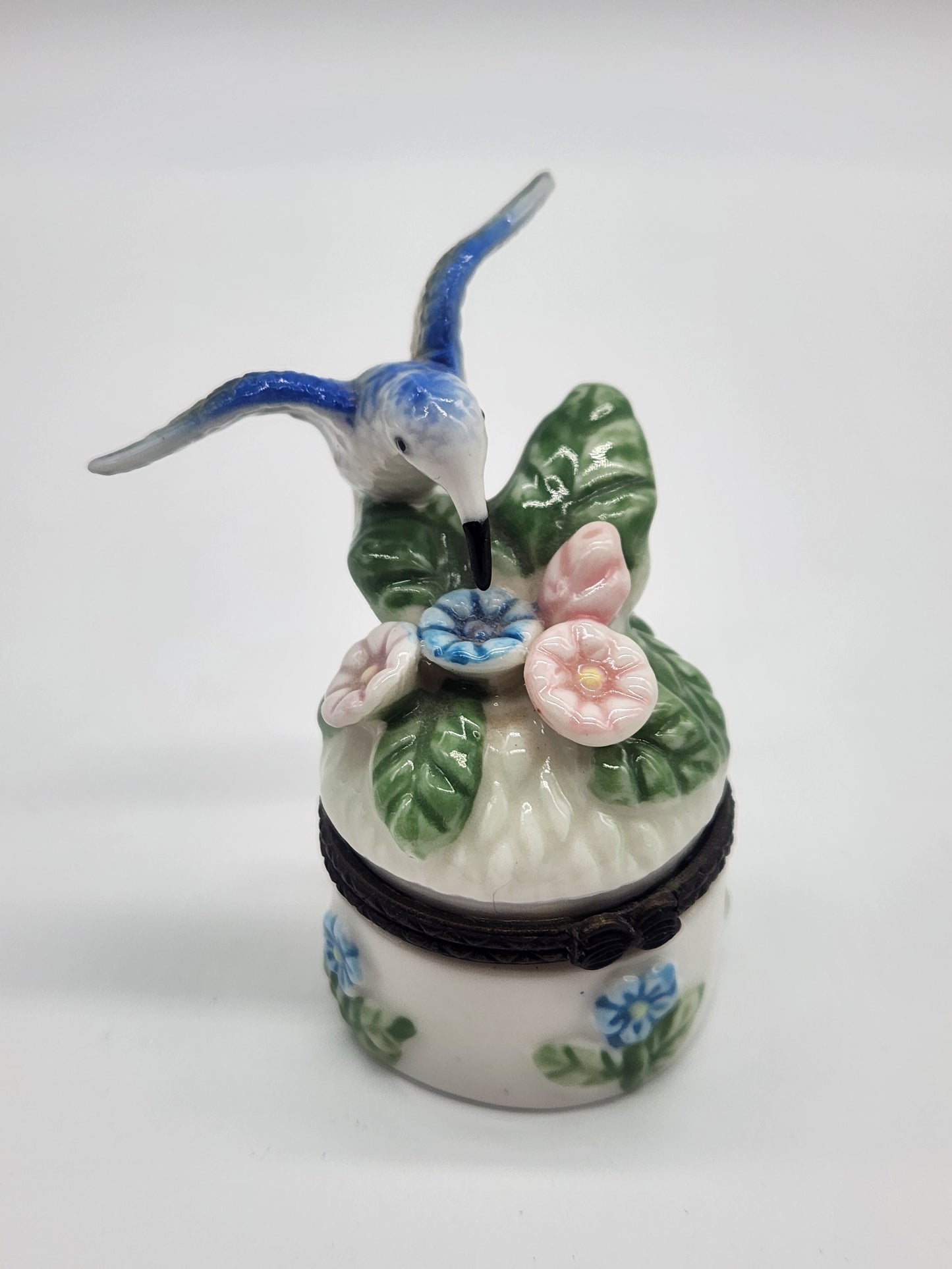 Vintage Hummingbird Trinket Box Pill Box 3" Tall