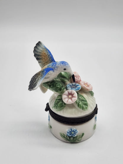 Vintage Hummingbird Trinket Box Pill Box 3" Tall