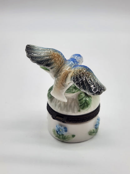 Vintage Hummingbird Trinket Box Pill Box 3" Tall