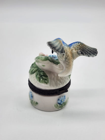 Vintage Hummingbird Trinket Box Pill Box 3" Tall