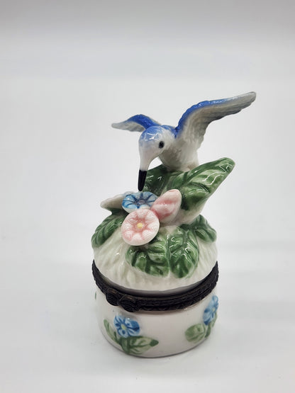 Vintage Hummingbird Trinket Box Pill Box 3" Tall