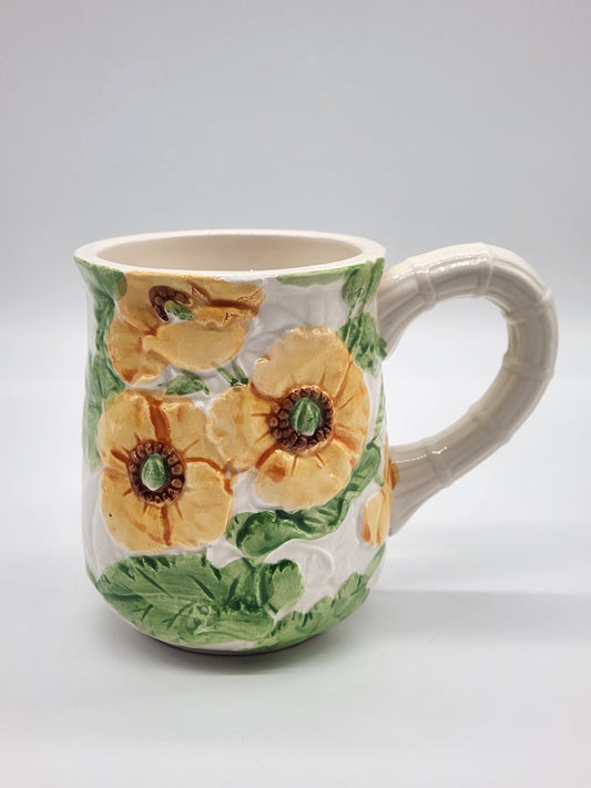 Vintage Fleurs Du Jour by Shafford Orange Green Flowers 1988 Mug Cup