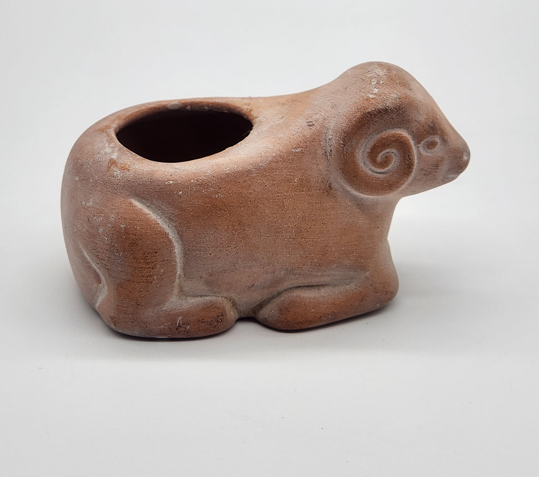 Small Ram Terra Cotta Clay Planter Candle Holder