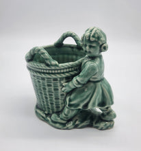 Load image into Gallery viewer, Vintage Pottery Planter, Vase, Pencil Holder Girl With A Basket
