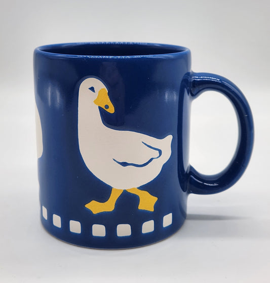 Waechtersbach Duck Mug Blue w/ White Geese Ducks Vtg 3.75"H 3"W 8 oz. Spain EUC