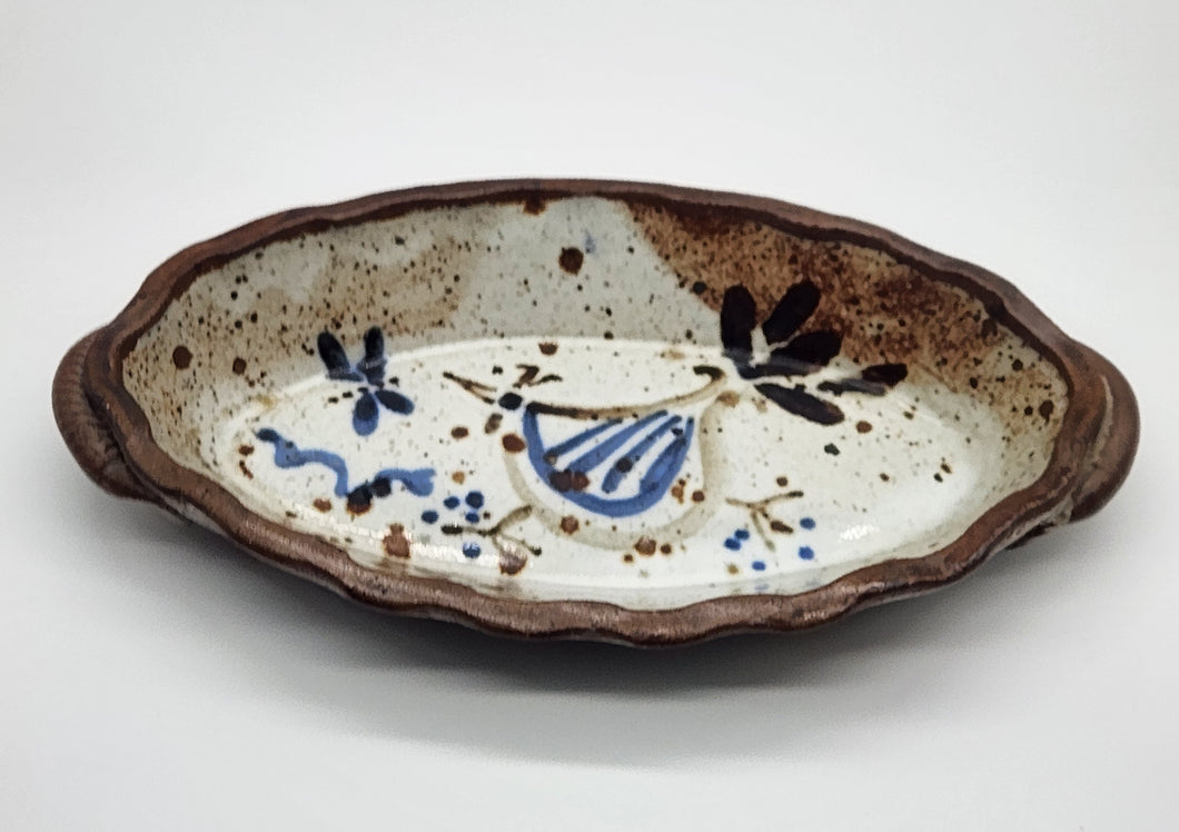 Studio Art Pottery Oval Serving Dish Featuring Chicken or Bird