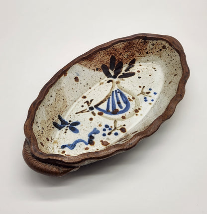 Studio Art Pottery Oval Serving Dish Featuring Chicken or Bird