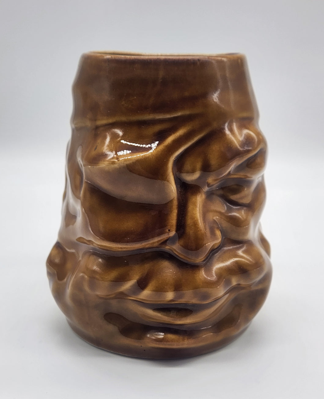 Pirate Head Ceramic Tiki Mug With Handle Oversized Glazed Light Brown Isla De Pinos