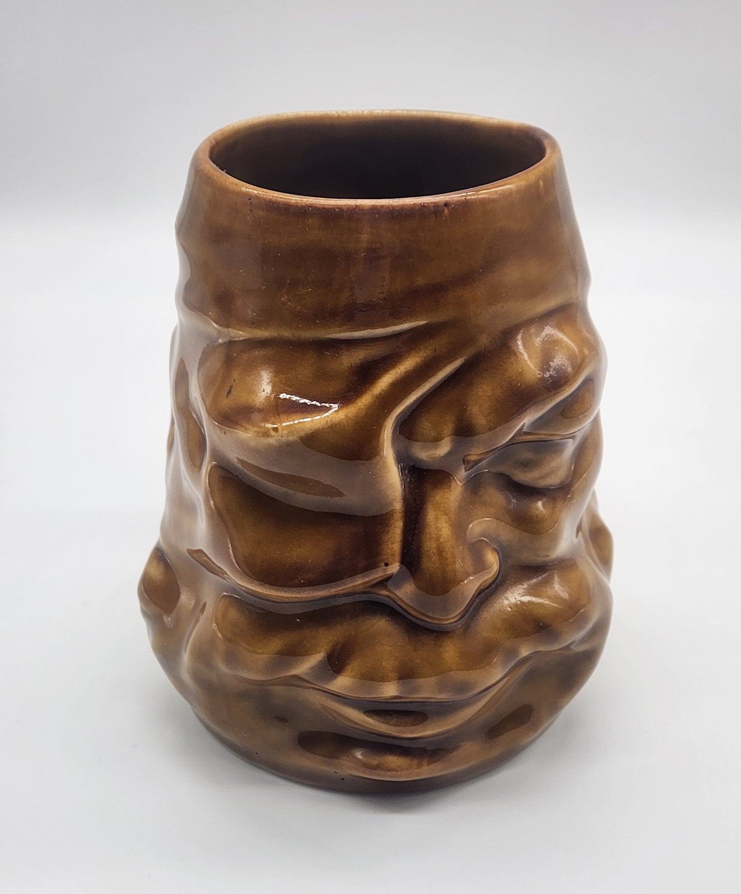 Pirate Head Ceramic Tiki Mug With Handle Oversized Glazed Light Brown Isla De Pinos