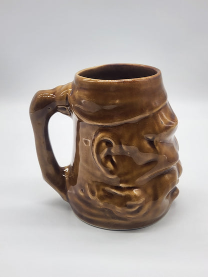 Pirate Head Ceramic Tiki Mug With Handle Oversized Glazed Light Brown Isla De Pinos