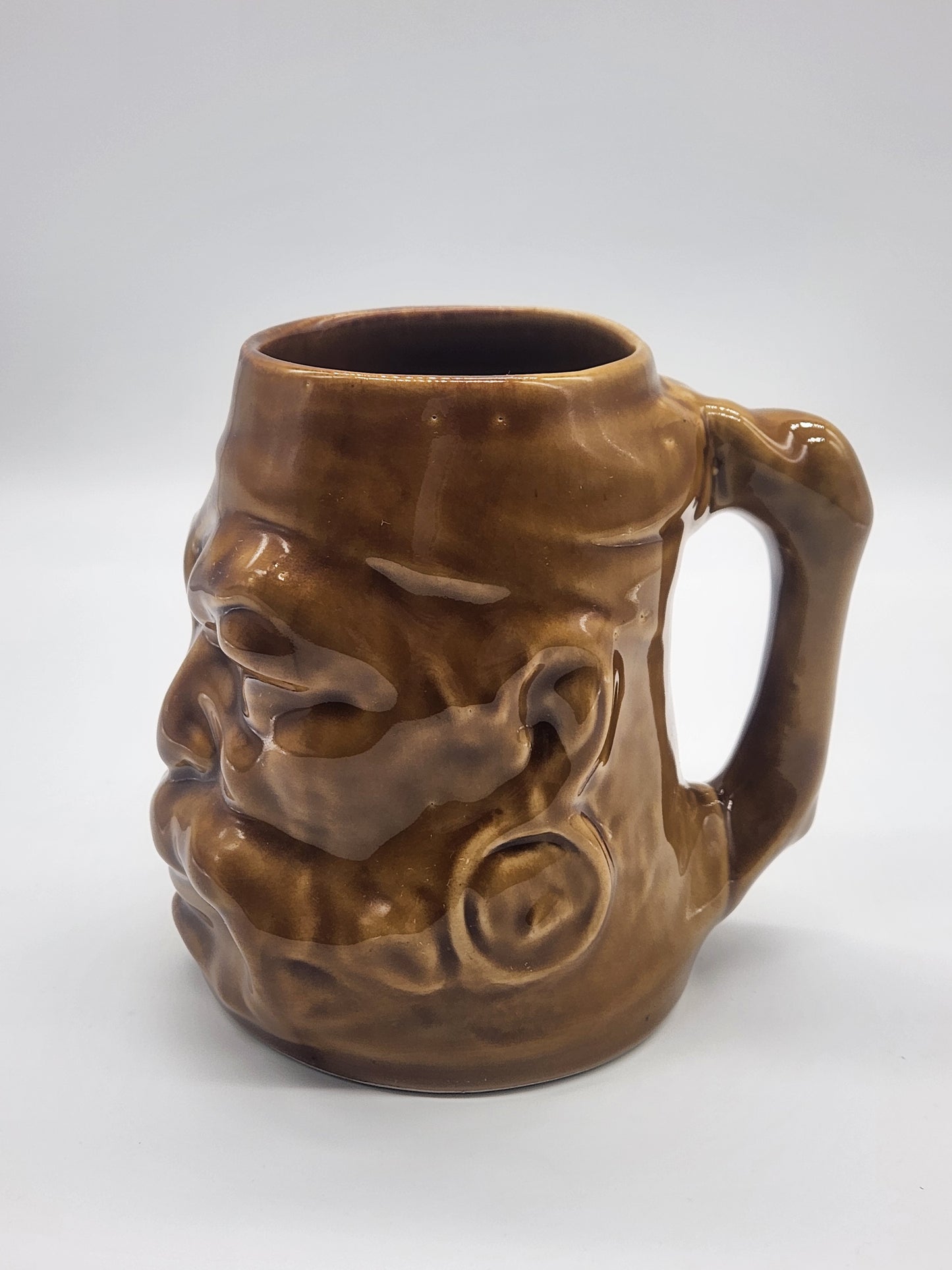 Pirate Head Ceramic Tiki Mug With Handle Oversized Glazed Light Brown Isla De Pinos