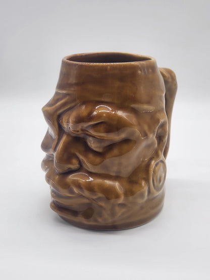 Pirate Head Ceramic Tiki Mug With Handle Oversized Glazed Light Brown Isla De Pinos