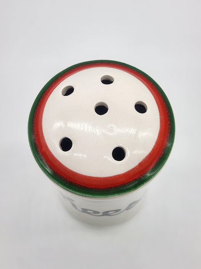 Baldelli Italia Ceramic Cheese Formaggio Shaker Red And Green Trim Made in Italy