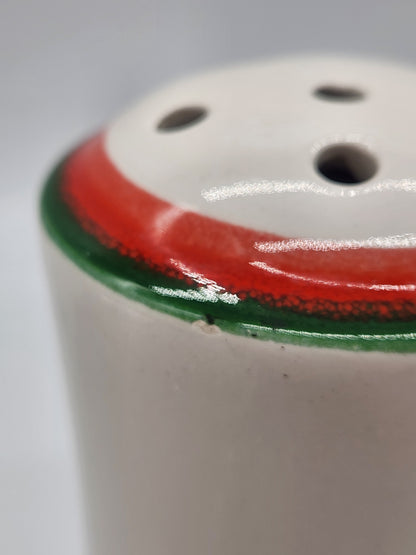 Baldelli Italia Ceramic Cheese Formaggio Shaker Red And Green Trim Made in Italy