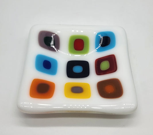 Fused Glass Trinket Dish 3" square - Multicolor