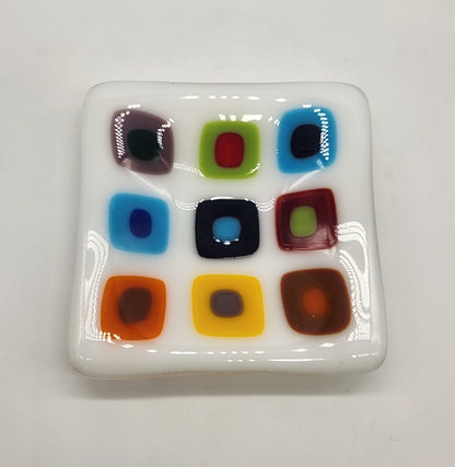 Fused Glass Trinket Dish 3" square - Multicolor