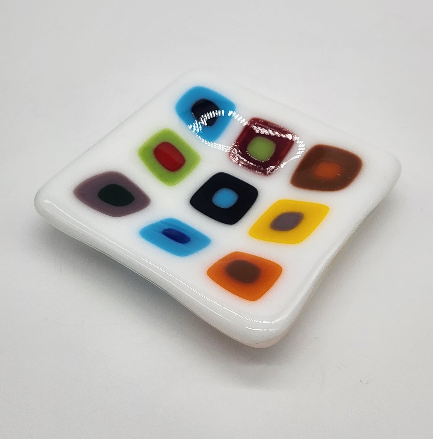 Fused Glass Trinket Dish 3" square - Multicolor