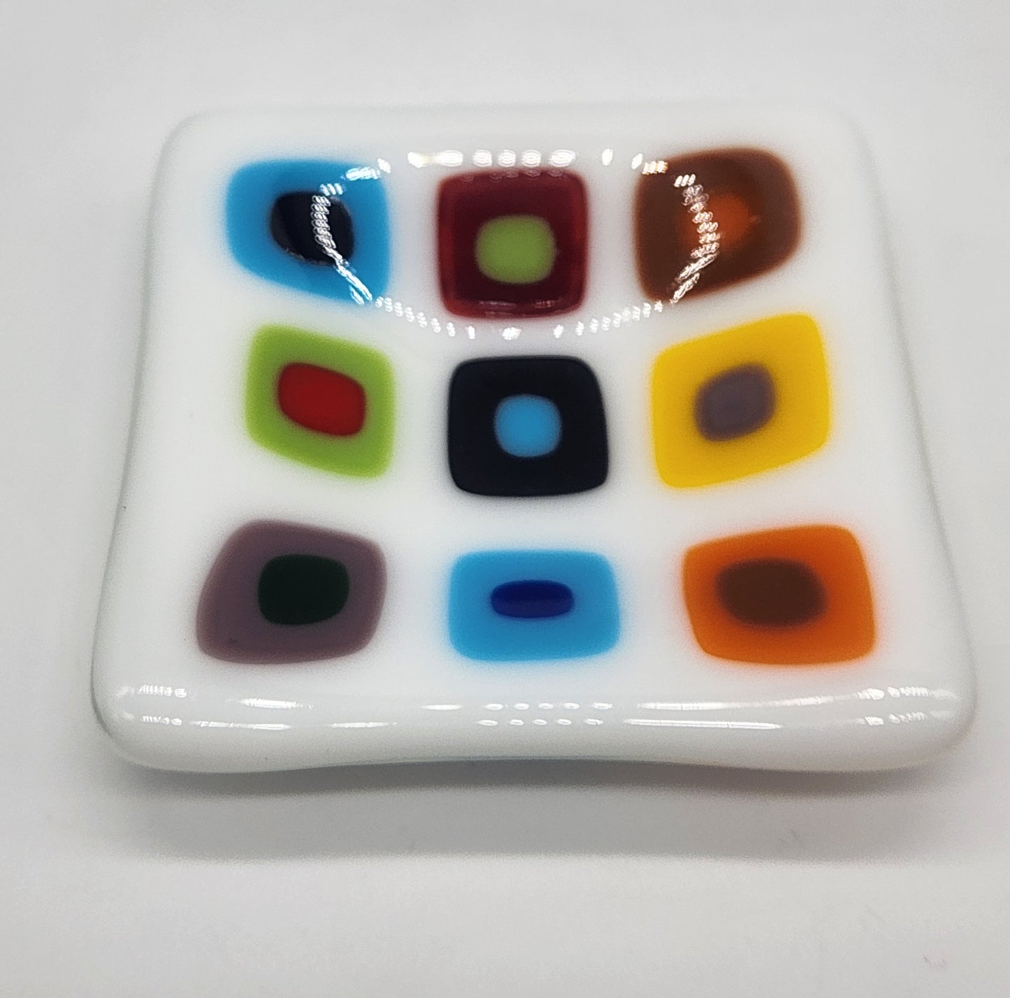 Fused Glass Trinket Dish 3" square - Multicolor