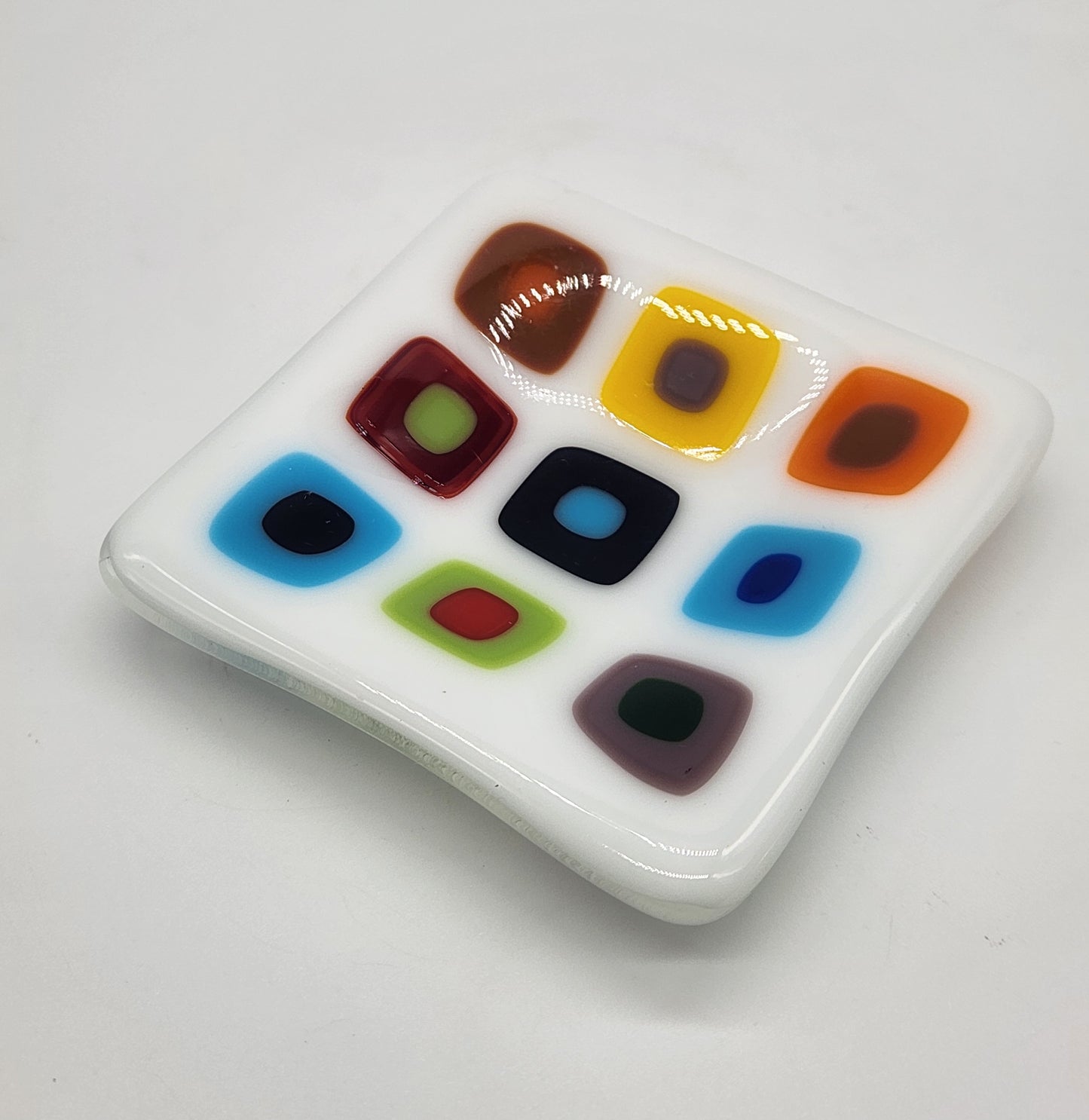 Fused Glass Trinket Dish 3" square - Multicolor